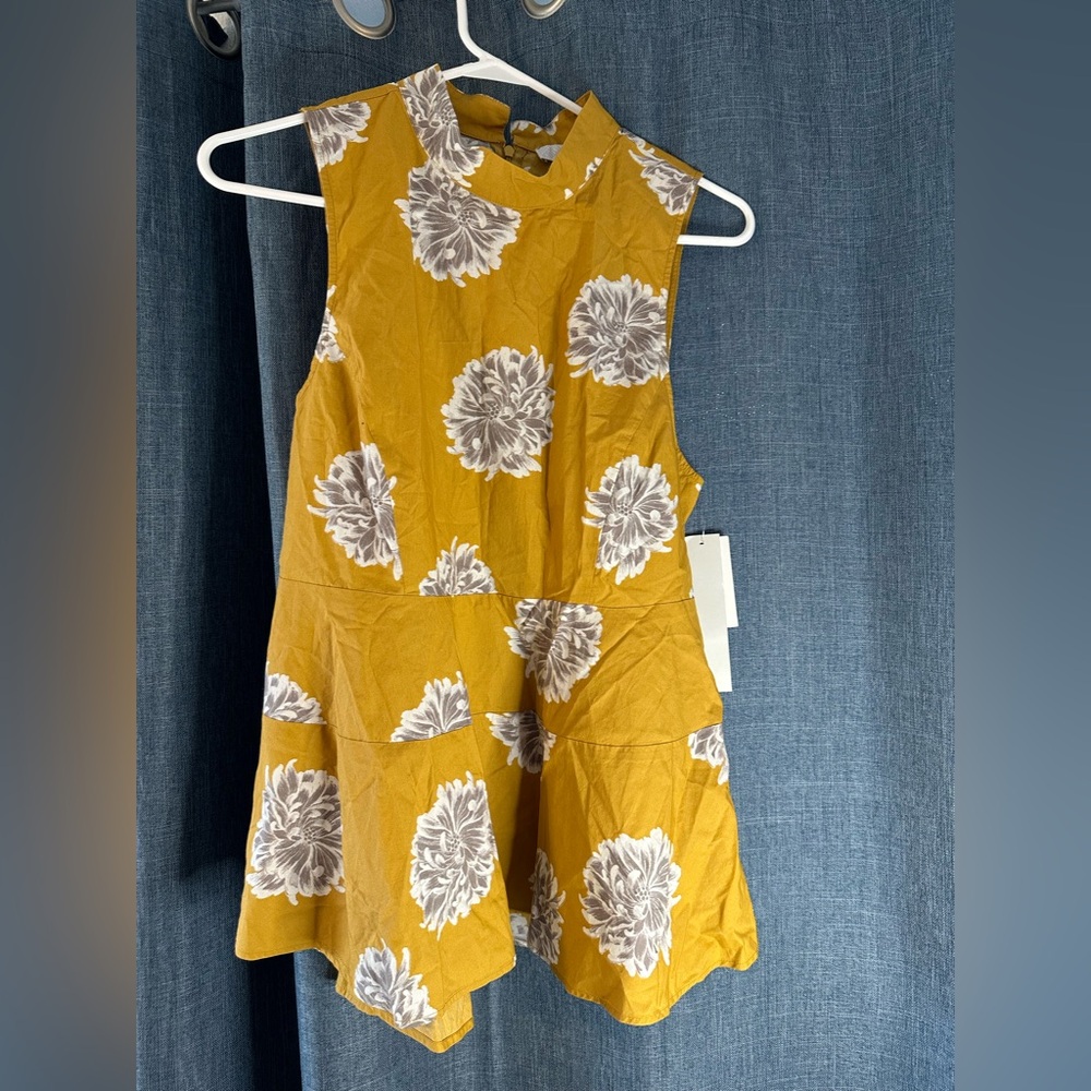 Nordstrom 14th & Union Women Peplum Yellow Mustard‎ Floral Tank Sleeveless Top